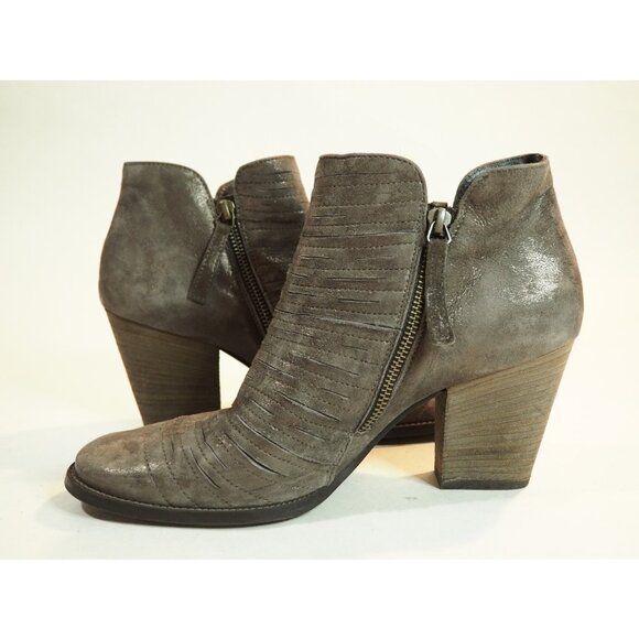 Paul Green Brown Textured Suede Metallic Bronze High Heel Ankle Boots, Size 7 US - Picture 5 of 9